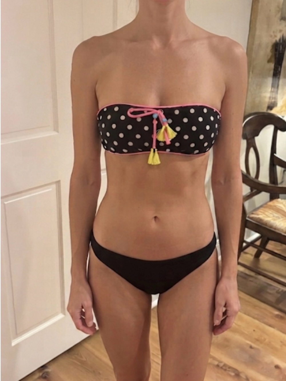 Victoria's Secret Black Polka Dot Bandeau Bikini top and black bottoms